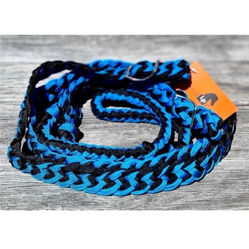 Braided Barrel Reins Blue/ Black- Toprail Equine