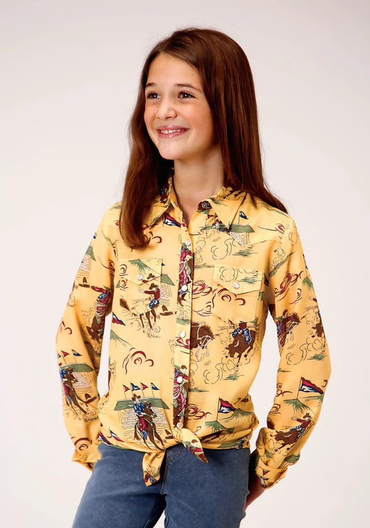 Roper girls Shirt Yellow Print Rodeo