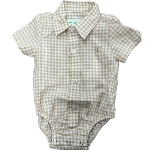 Just Country Infant Frankie S/S Full Button Jumpsuit Fawn Small Check