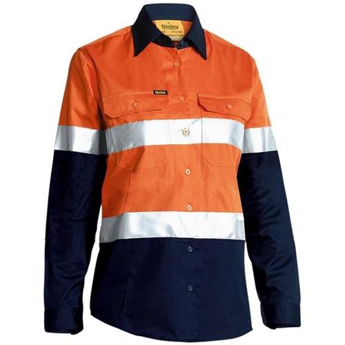 Womens HiVis Cool L/W Shirt Org/Nvy
