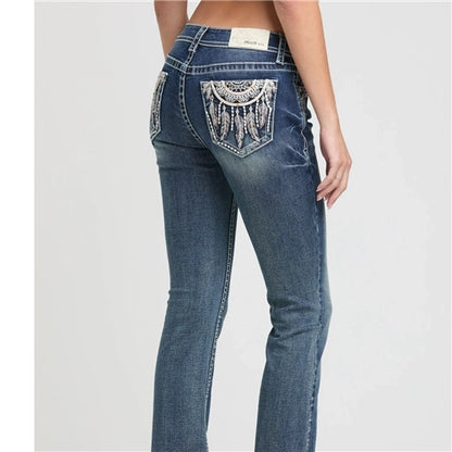 Grace in LA Feather Embroidery Bootcut Jeans