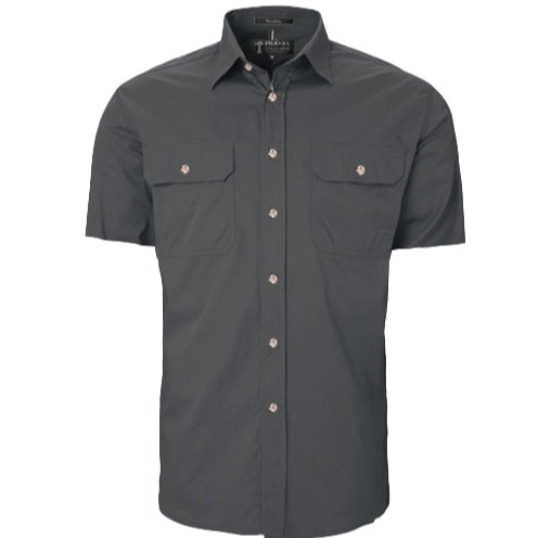 Men's Pilbara Open Front S/S Shirt Charcoal