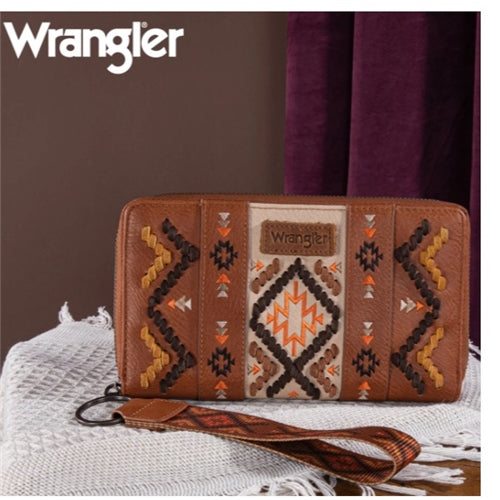 Wrangler Southwestern Embroidered Wallet - BROWN