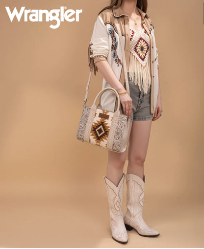 Wrangler Aztec Tooled Crossbody Bag - Beige