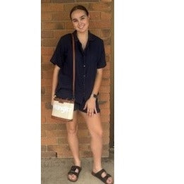 Cotton Summer Shirt & Short Set - Navy