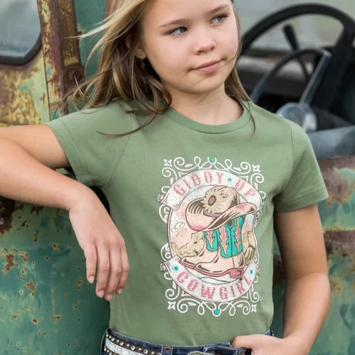 Pure Western Girl's Ella Short Sleeve Tee - Moss