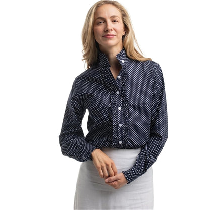 Just Country Women's Abbey Frills Full Button Print - Navy / White mini spots