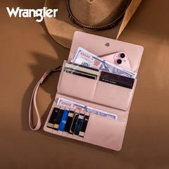 Wrangler Western Floral Tooled Tri-fold RFID Wallet/Wristlet - Pink