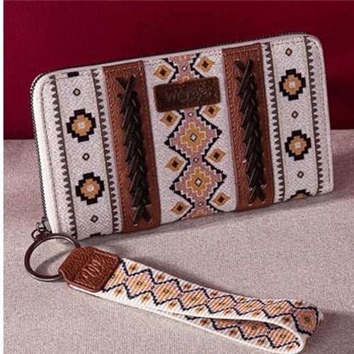 Wrangler Southwestern Art Print Wallet - White/Coffee