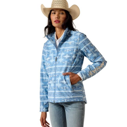 Ariat Women's Logo Softshell Print Jacket Ashleigh Blue Southwest Geo