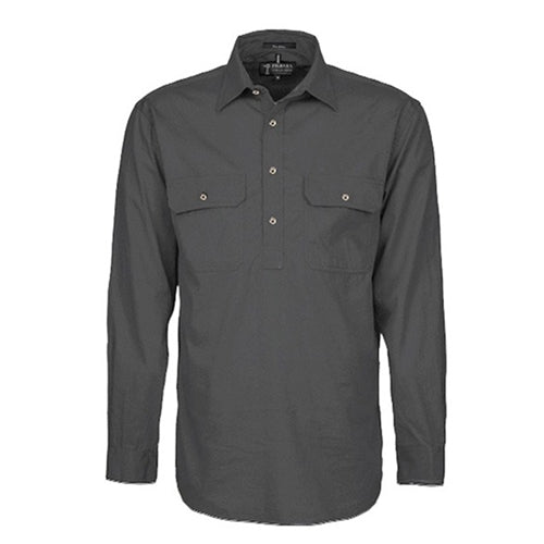PILBARA Mens F/B L/S Charcoal