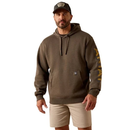 Ariat Men's Rebar Lightweight Logo Hoodie Major Brown Heather / Wood Thrush