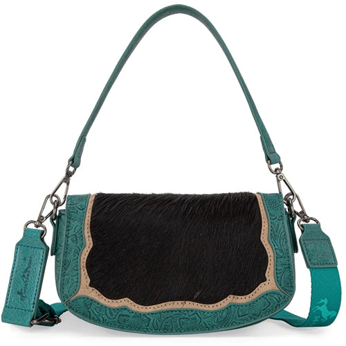 Montana West Hair-On Cowhide Mini Shoulder Bag/Crossbody/Clutch-Turquoise