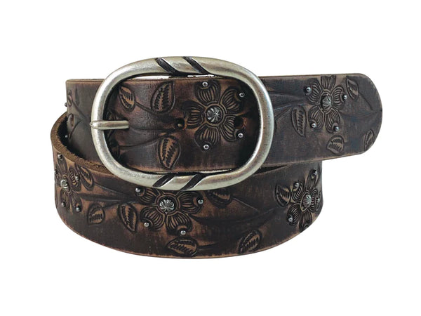 Roper Womens 1.5" Belt Genuine Tooled Leather Brown