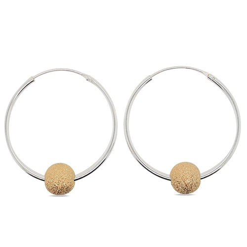 MCJ Sterling Silver Hoops Gold Plated Ball Dia Cut