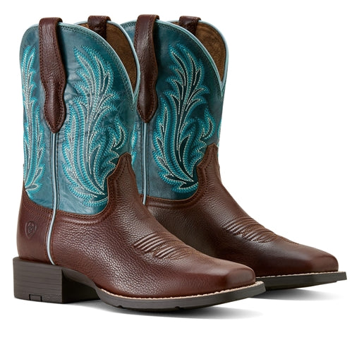 Ariat Women's Round up Filly Western Boot - Oiled Teak / Loyal Blue