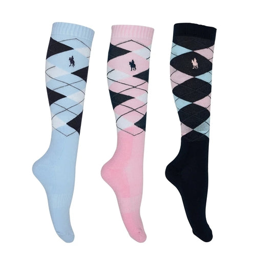 Women's 3 Pack Riding Socks - Navy / Pink/ Blue