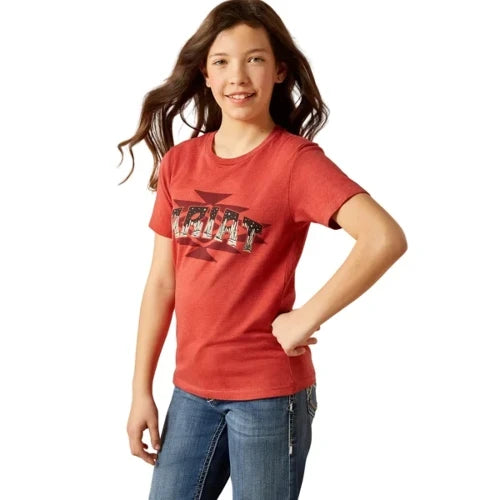 Ariat Girl's SW Logo Landscape Short Sleeve Tee Tobasco
