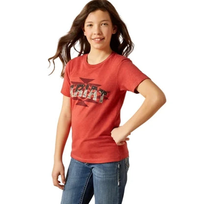 Ariat Girl's SW Logo Landscape Short Sleeve Tee Tobasco