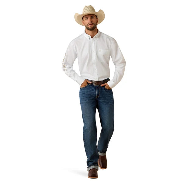 Ariat Men's Team Logo Lightweight Twill Classic Fit Long Sleeve Shirt White / Khaki