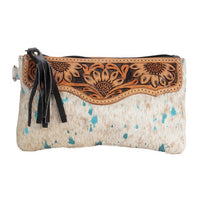Fort Worth Cowhide Leather Purse - Cream/Turquoise