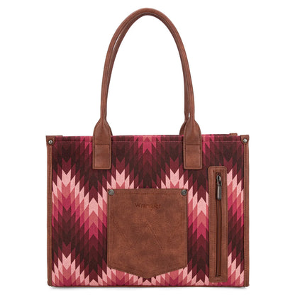 Wrangler Southwestern Pattern Dual Sided Print Canvas Wide Tote Dark Pink