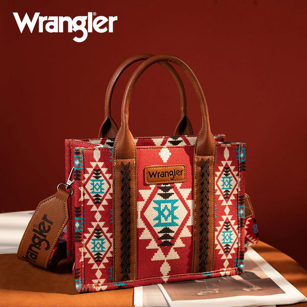 Wrangler Southwestern Print Small Canvas Tote/Crossbody - Burgundy