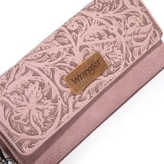 Wrangler Western Floral Tooled Tri-fold RFID Wallet/Wristlet - Pink