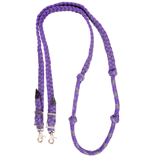 Martin Saddlery Braided Barrel Racing Reins PURPLE-STEEL GREY