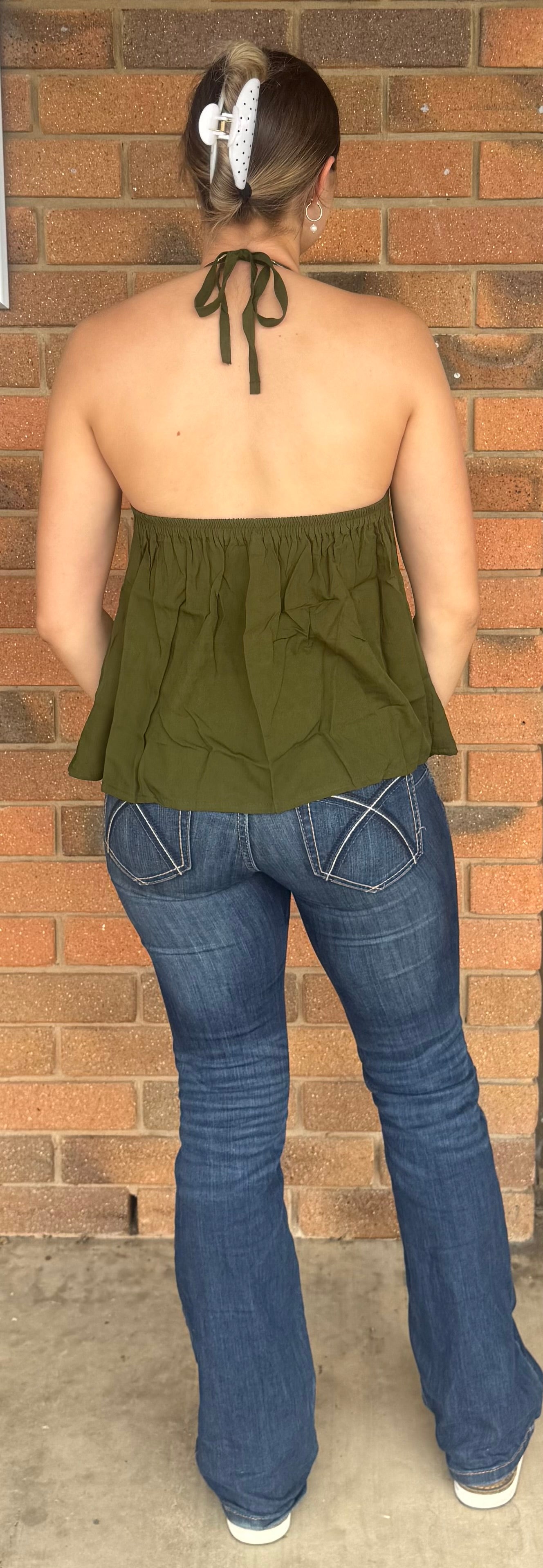 Lucy front tie shirt - seaweed green