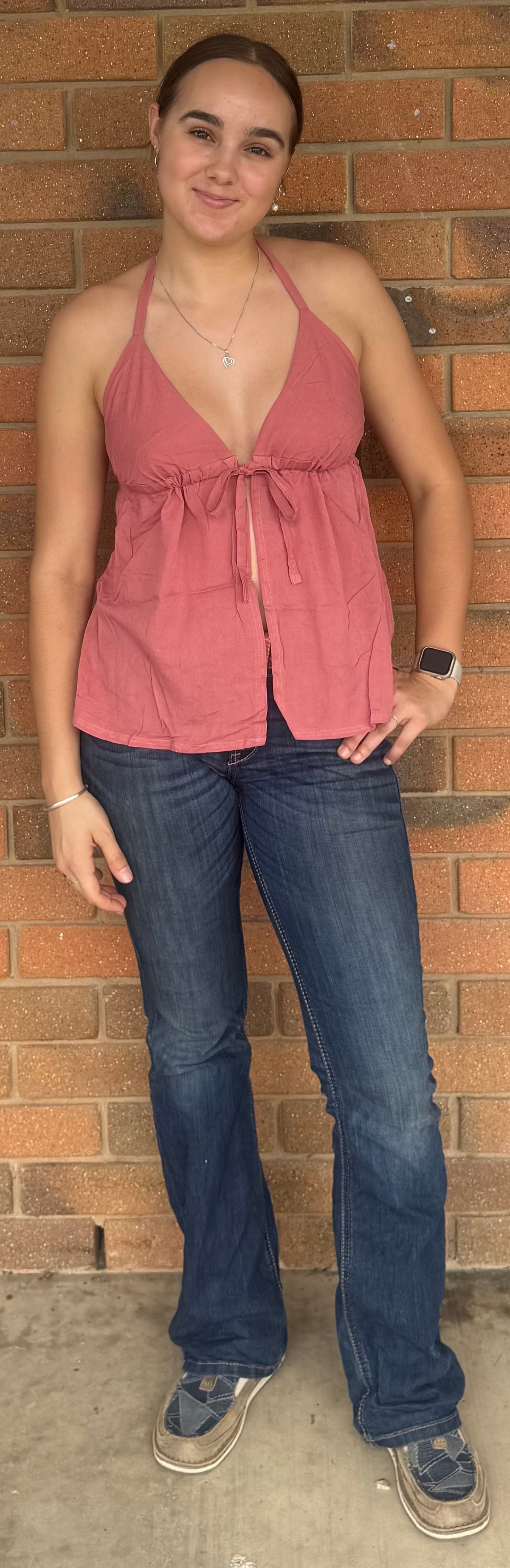 Lucy front tie shirt - Rose Pink