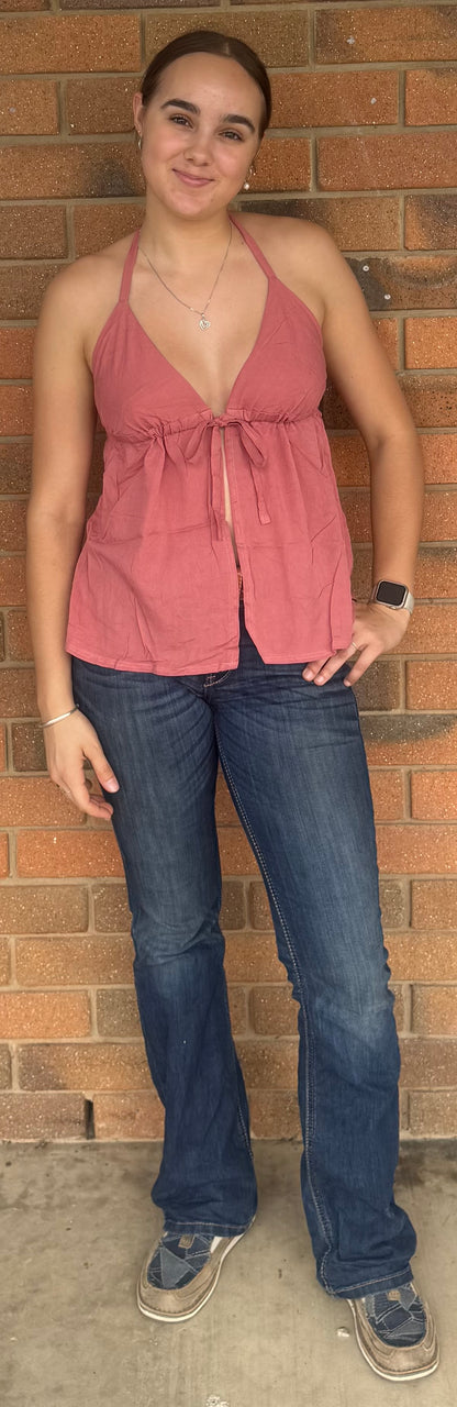 Lucy front tie shirt - Rose Pink