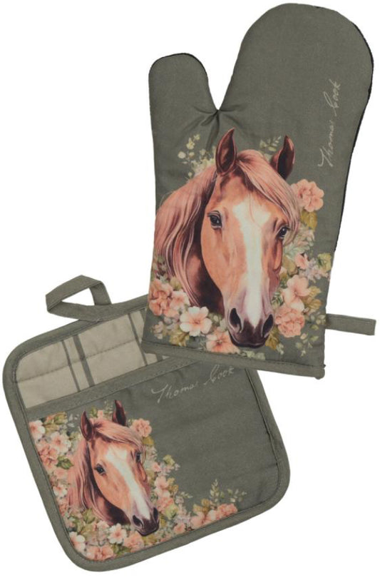 Thomas Cook oven mitt pot holder set - Sage