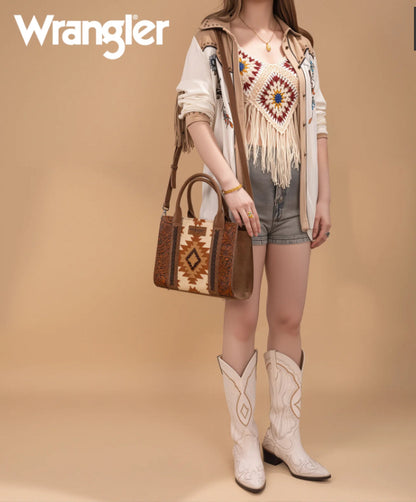 Wrangler Aztec Tooled Crossbody Bag - Tan