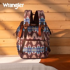 Wrangler Aztec Printed Callie Backpack (Nappy Bag) - Coffee