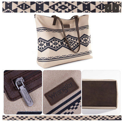 Wrangler Aztec Pattern Print Canvas Tote Bag - Tan