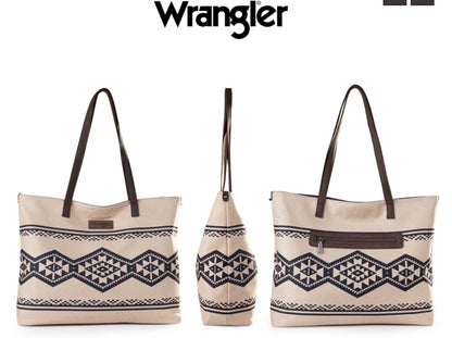 Wrangler Aztec Pattern Print Canvas Tote Bag - Tan