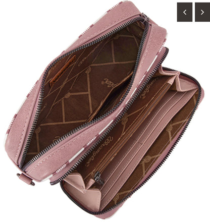 Wrangler Stripe Printed Crossbody Purse With Wallet Compartment - Pink