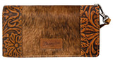 Wrangler Hair-On Cowhide Vintage Floral Tooled Wallet - Brown