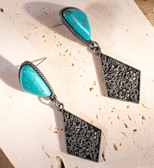 Rustic Couture’s Bohemian Turquoise Stone Tear Drop Earings - Turquoise