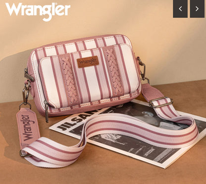 Wrangler Stripe Printed Crossbody Purse With Wallet Compartment - Pink