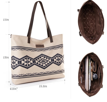 Wrangler Aztec Pattern Print Canvas Tote Bag - Tan
