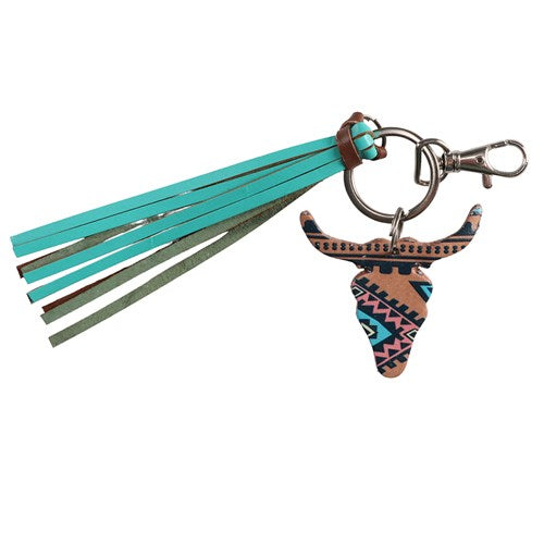 Fort Worth Long Horn Tassel Key Ring Turquoise/Brown