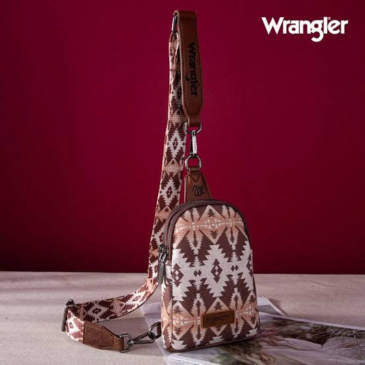 Wrangler Aztec Print Crossbody Sling Chest Bag - Light Coffee