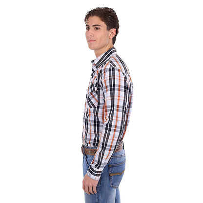 Pure Western Men's Terry Long Sleeve Shirt - Black/ Rust