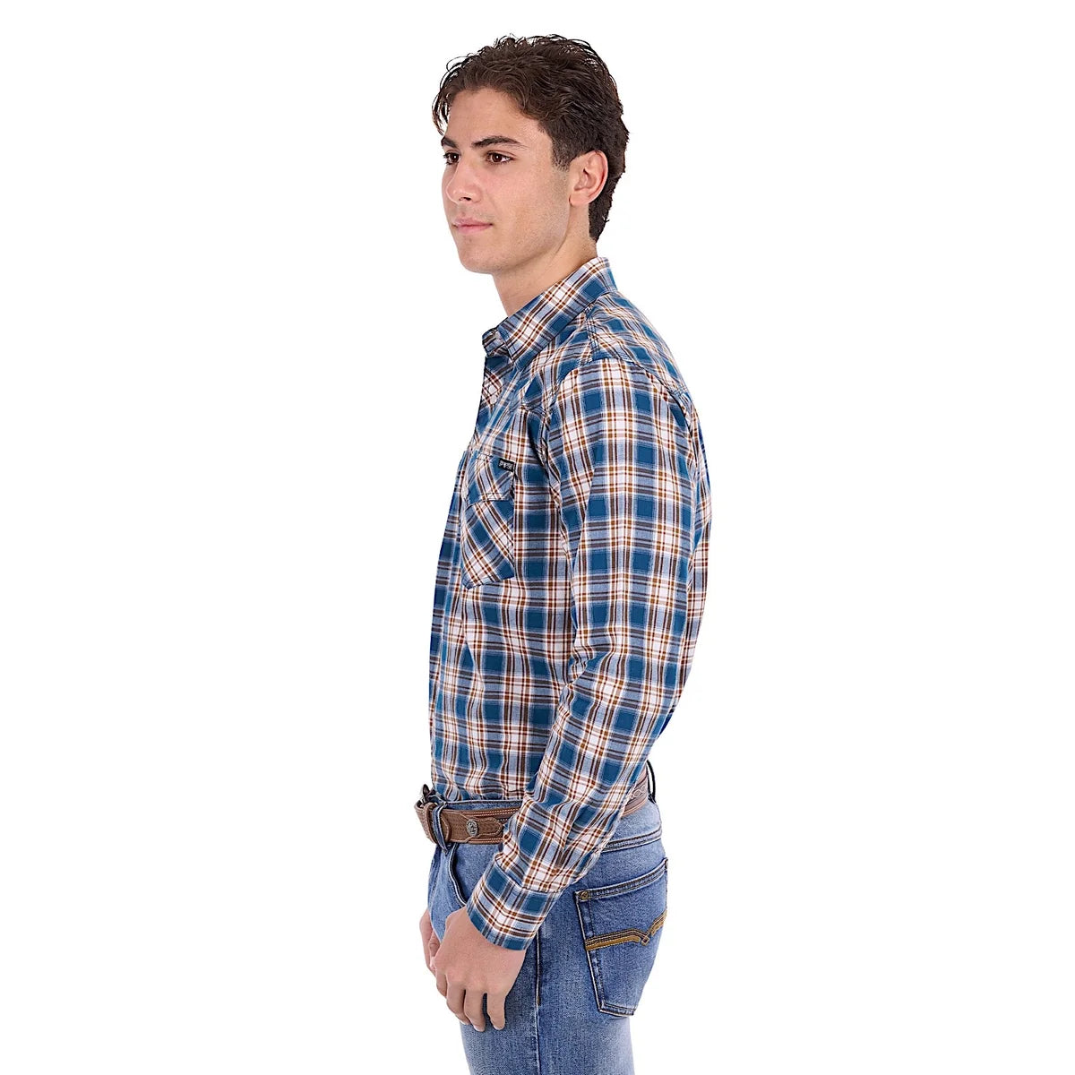 Pure Western Men's Todd Long Sleeve Shirt - Navy/ Tan