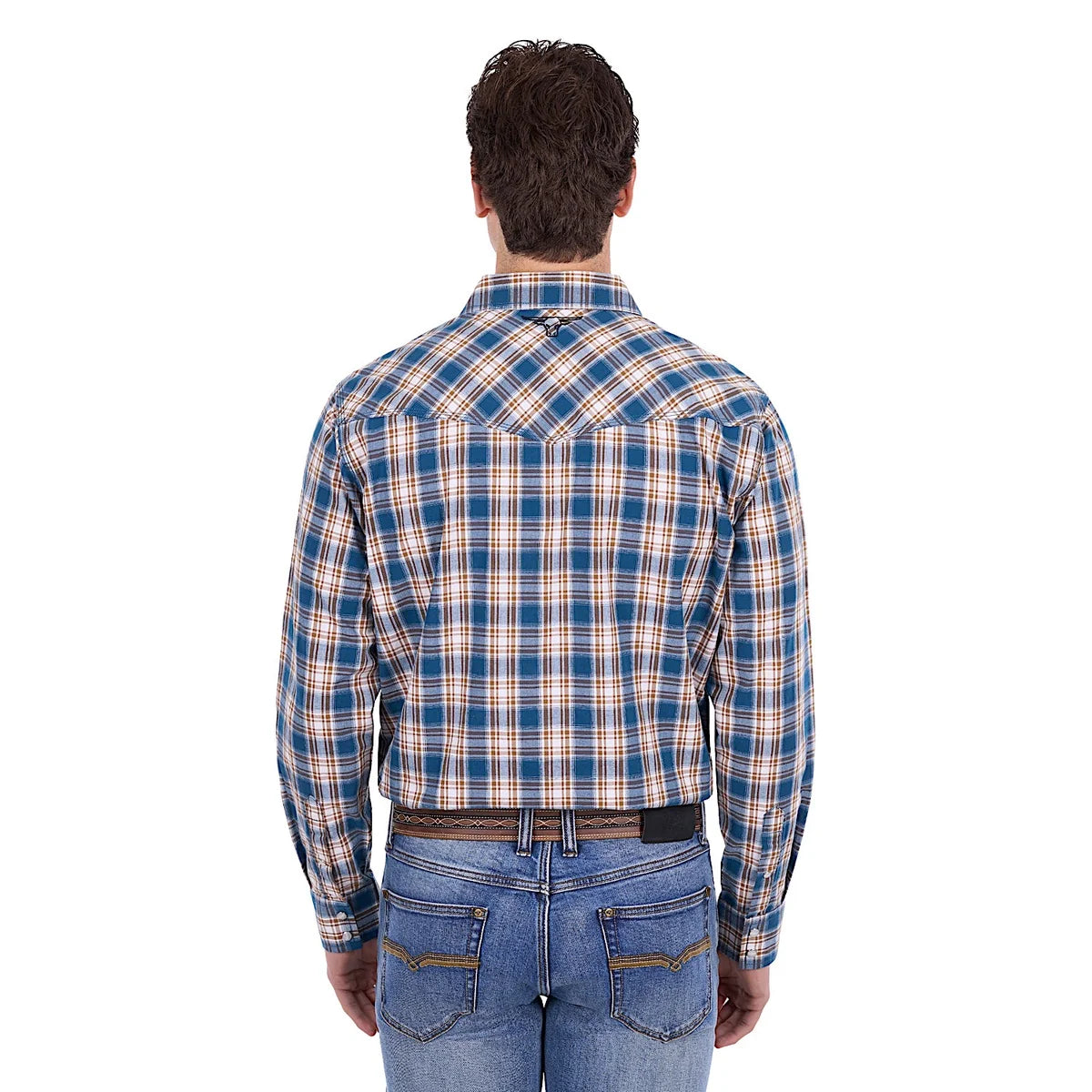 Pure Western Men's Todd Long Sleeve Shirt - Navy/ Tan