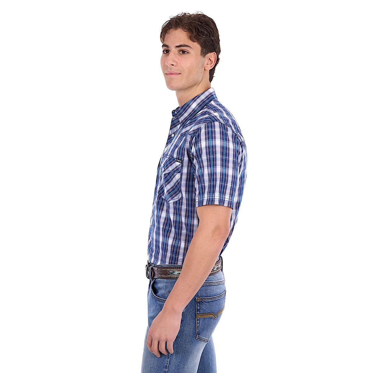 Pure Western Men's Larry Short Sleeve Shirt - Navy / Blue