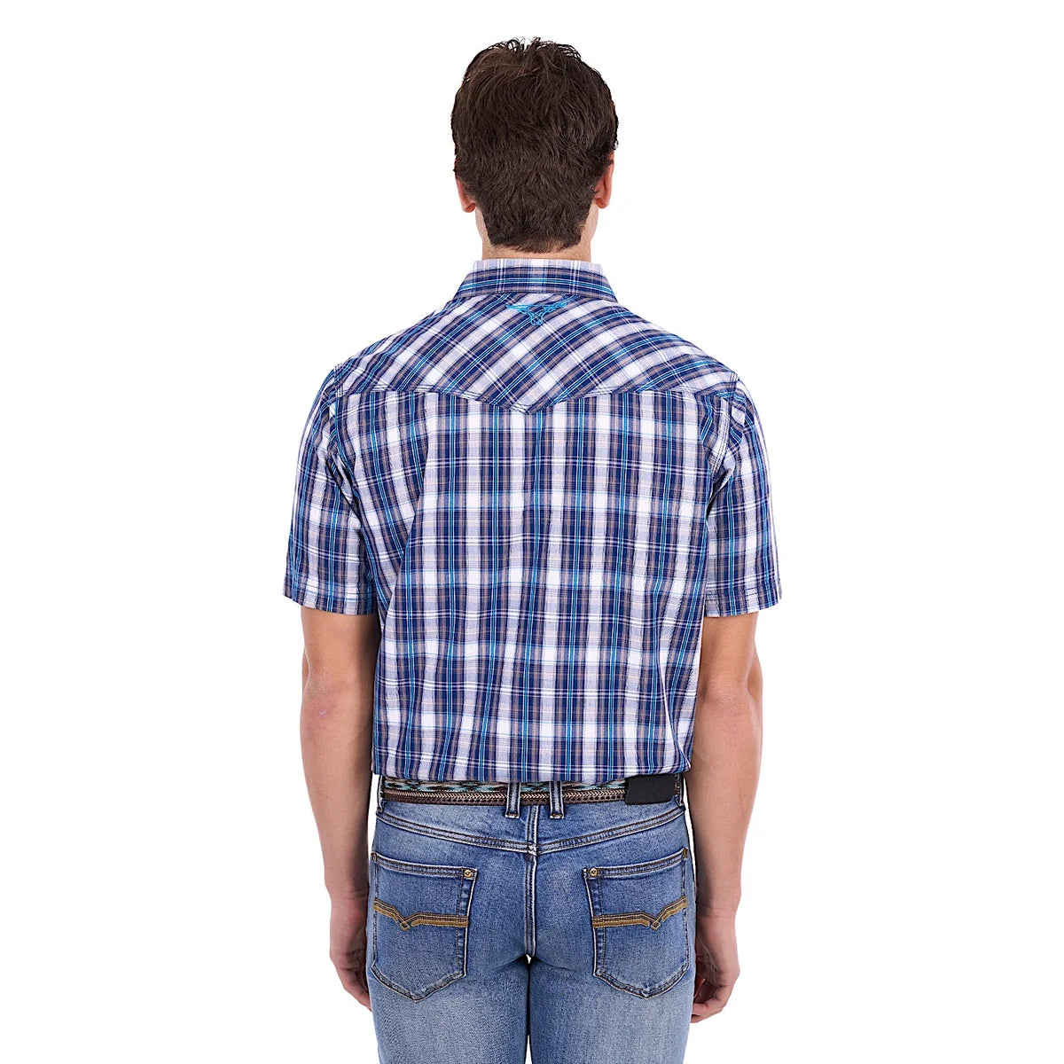 Pure Western Men's Larry Short Sleeve Shirt - Navy / Blue