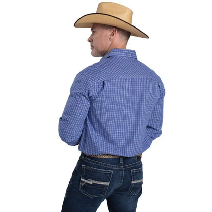 Just Country Austin Full Button Print Work Shirt - ULTRAMARINE Blue & White Mini Checks